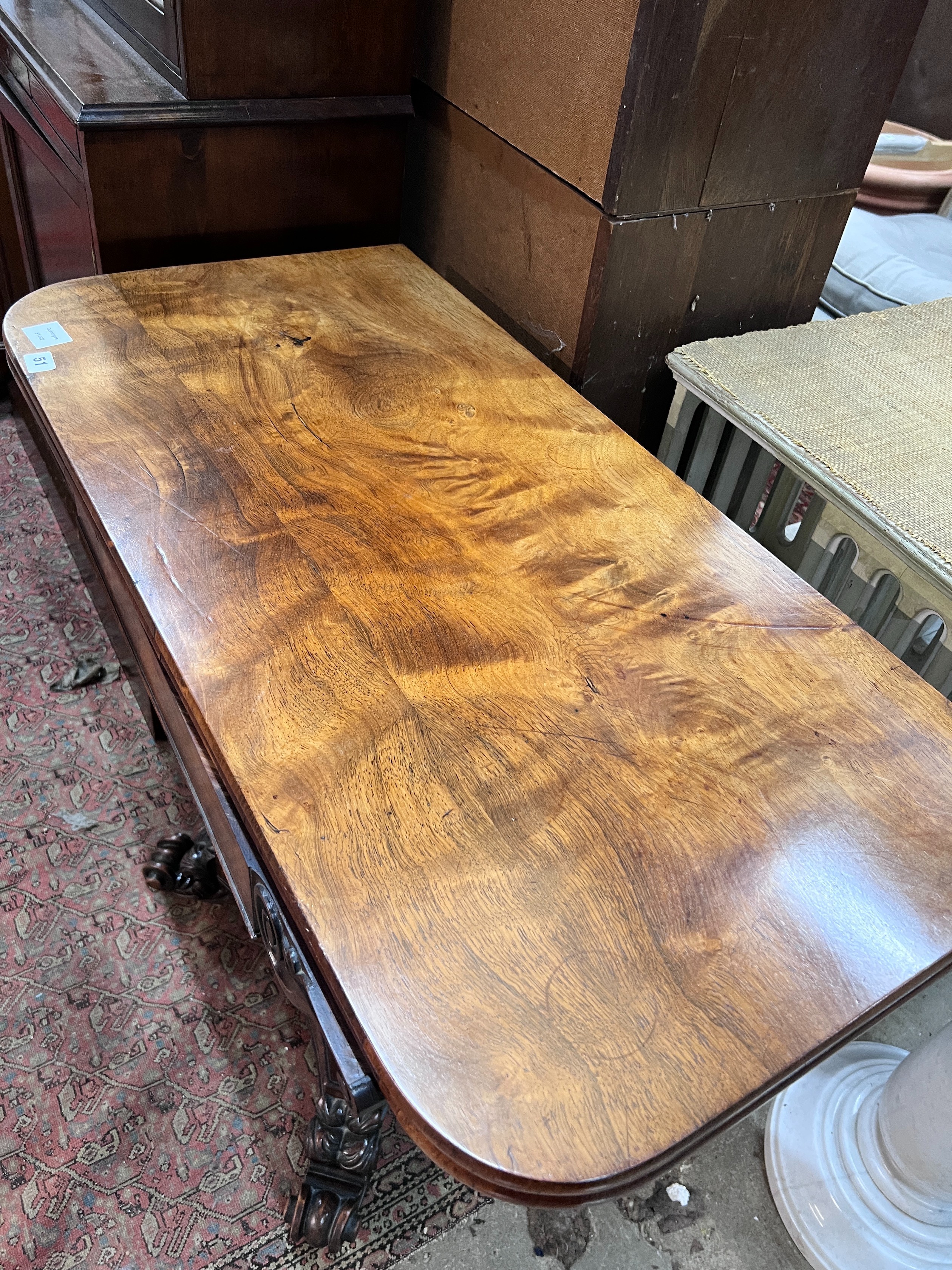 An early Victorian rectangular rosewood folding tea table, width 91cm, depth 45cm, height 72cm *Please note the sale commences at 9am.